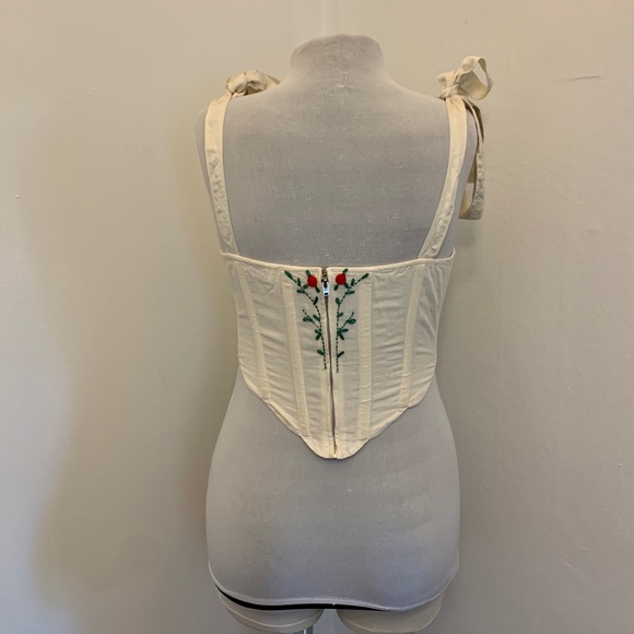 LPA Alec Top Ivory small corset embroidery tie cotton floral sexy crop Milkmaid - Picture 7 of 17